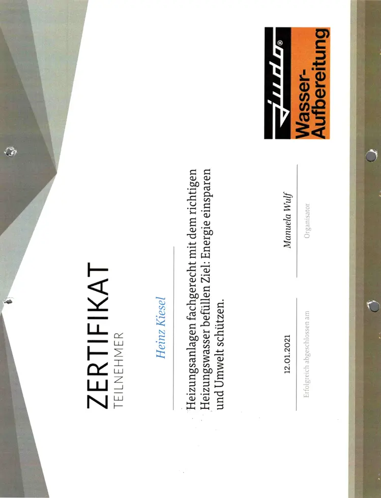Zertifikat 6 von Heinz Kiesel und Söhne